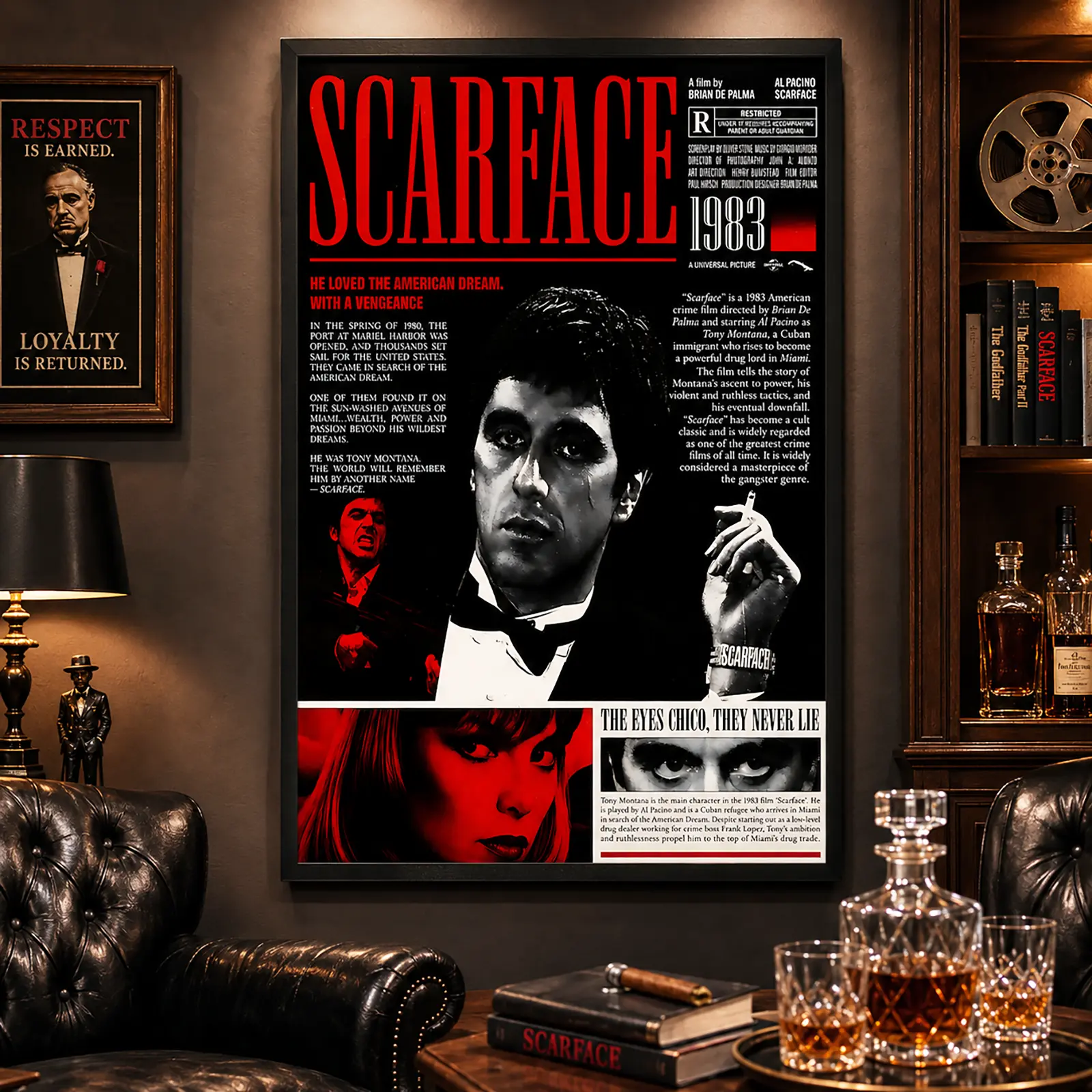 Scarface Movie Framed Canvas Wall Art Poster - Plain, Fade-Resistant, Local Print, Multi-Size, 1-Piece Decor for Man Cave & Bar, Retro Aesthetic for Movie Fans & Collectors