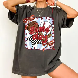 Comfort colors Baseball Game Day TShirt, Coquette Bow Baseball Mama Tee, Baseball Mom Graphic Tee, Cute Sport Game Day Outfit, Gift for Baseball Lover