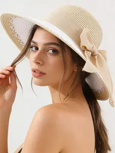 Women's Spring Summer Straw Hat, Simple Plain Hollow Out Sun Hat, Fashion Unisex Beach Hat, Multi-Functional UV Protection Cap
