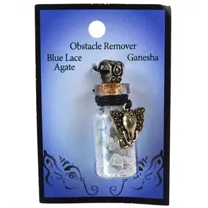 Blue Lace Agate Chips in Bottle with Ganesha necklace