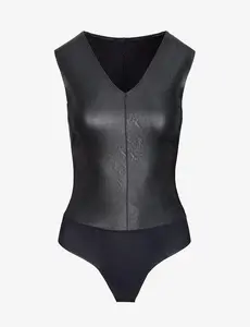Faux Leather V-Neck Bodysuit