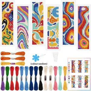6-Piece Set of Abstract Pattern Cross-Stitch Bookmarks DIY Craft Kit - Fabric Bookmarks to Enhance Reading Pleasure - Suitable for Sewing Beginners and Craft Enthusiasts - A Unique Gift for Book Lovers, Friends, Classmates, and Teachers