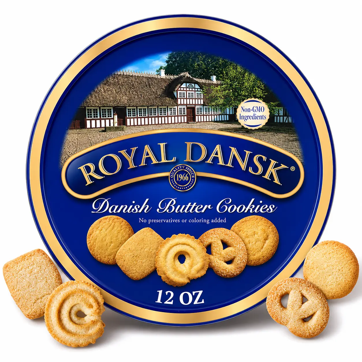 Royal Dansk Danish Buttery Gourmet Assorted Flavors Cookies, Premium Snack in Gift Tin, Contains Milk, Room Temp, Great for Sharing & Gifting, 12oz, Gourmet Cookies