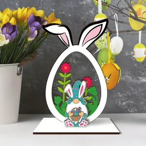 1PC Wooden Easter Bunny Sign, Vintage Rustic Design Floral Rabbit Table Decor & Wall Hanging, Spring Centerpiece for Home Garden, Easter Party Decoration Gift