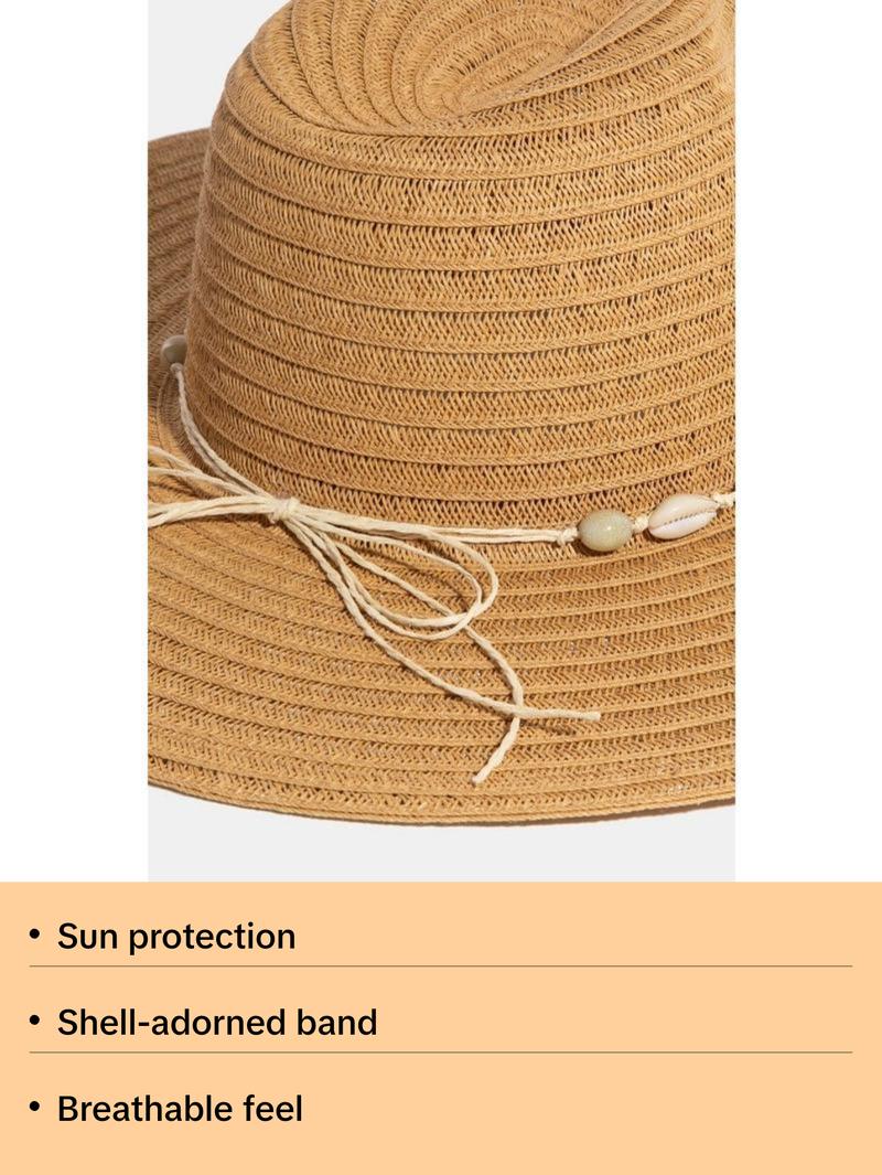 Fame Shell Beaded Wide Brim Straw Hat