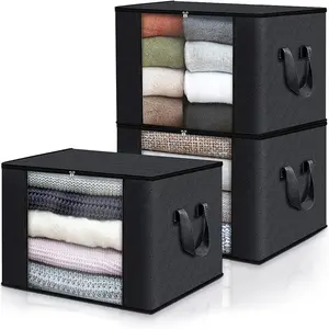 3pcs Large Capacity Foldable Fabric Storage Boxes with Flip-Top Lid & Handles, Durable Non-Woven Collapsible Organizer Bins for Closet, Bedroom, Dorm, Camping, Travel - Space-Saving Storage Containers, Closet Bags And Storage, Dorm Room