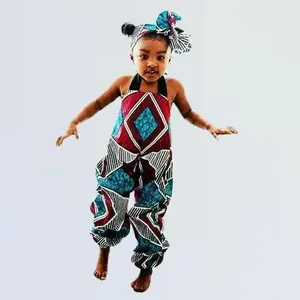 African Print Girls Jumpsuit and Hair Wrap Set
