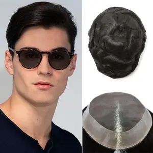 Human Hair System for Men US Stock Monofillament +PU Coating Mens Toupee Durable Men Hair piece Lace Front Natural Hairline