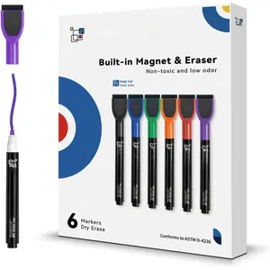 Dry Erase Markers - 6 Count Colorful  Dry Erase Markers Fine Tip with Eraser, Low Odor Whiteboard Markers for Calendar Boards