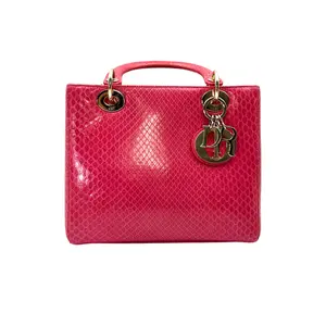Pre-owned Dior Python Shoulder Bags Medium Lady Pink Leather Handle Bag With Gold Charms DR798