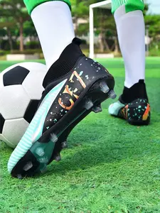 1 Pair Unisex Summer Breathable Firm Ground Soccer Cleats, High-Top Wrap Design, Anti-Slip Stud Outsole, Training & Match Shoes for Students