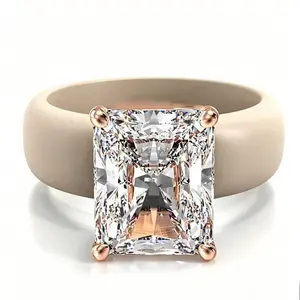 Silicone Ring for Women,Emerald Cut CZ heart-shaped white zirconia