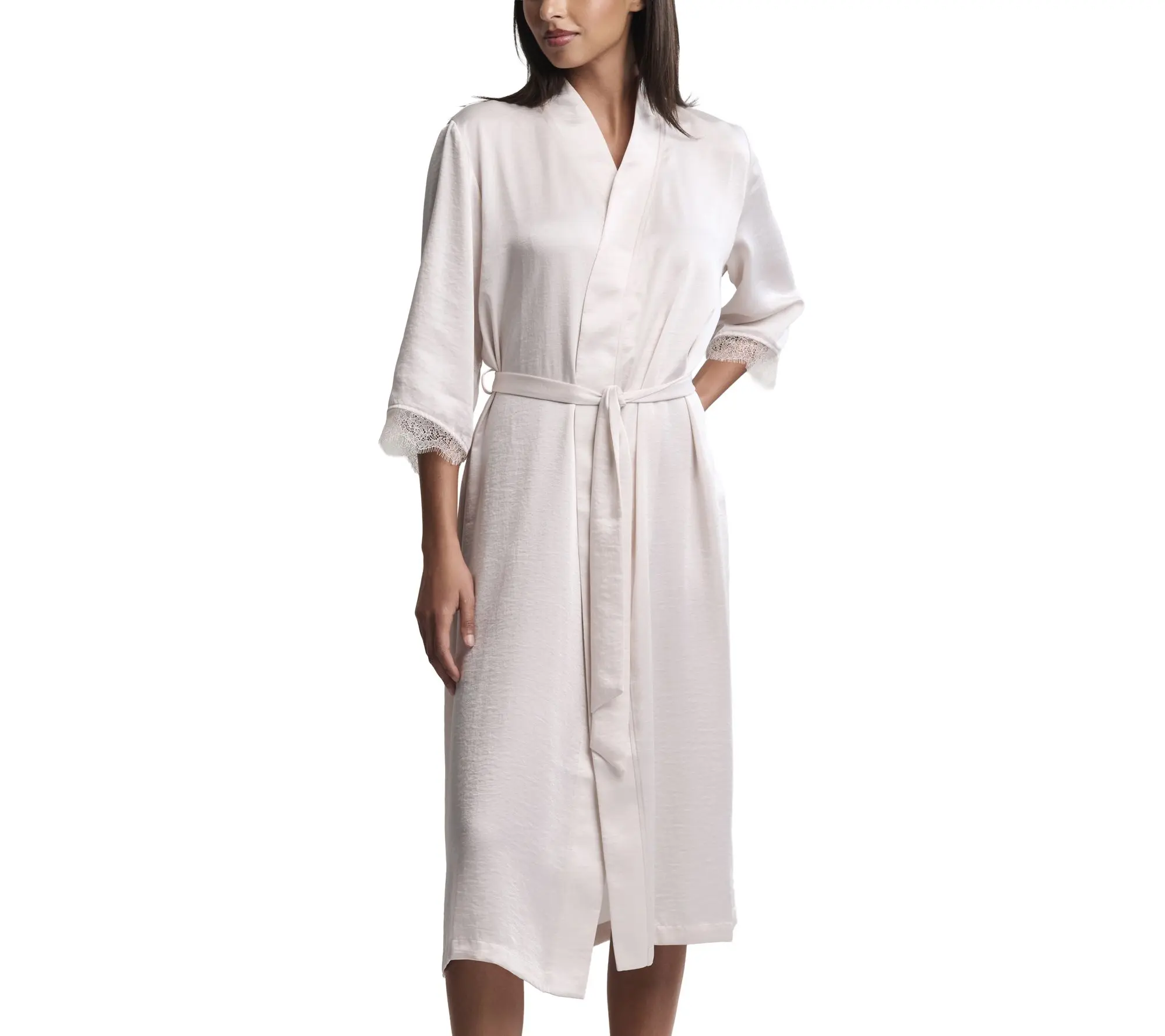 Barefoot Dreams Liquid Satin Lace Kimono Robe