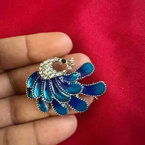 Blue peacock  brooch filled with white rhinestones/ gift for her/ gift for him
