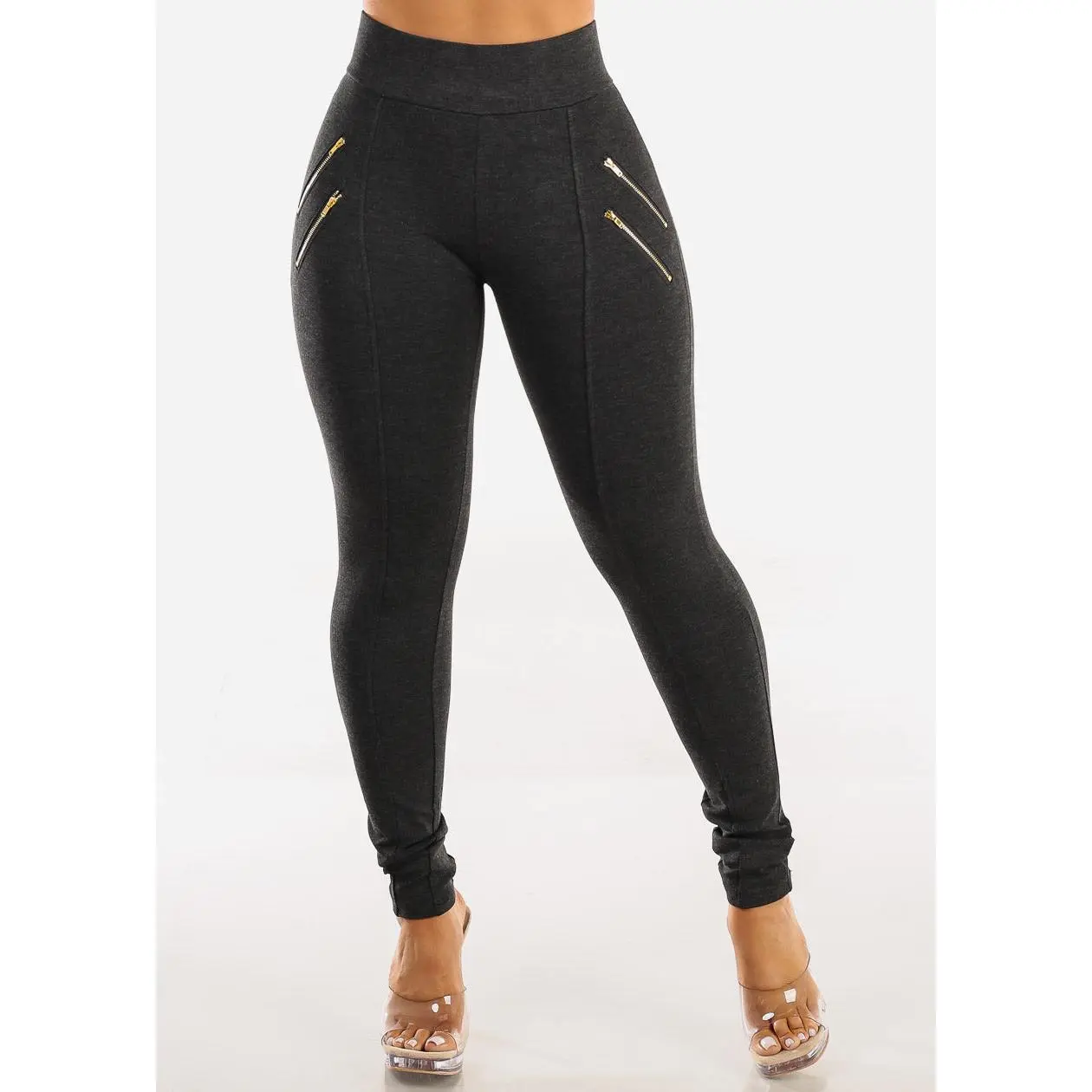 High Waist Dressy Skinny Pants Charcoal