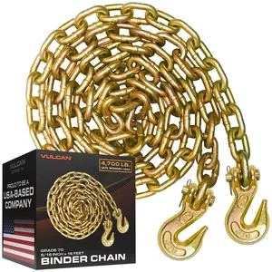 VULCAN Binder Chain with Clevis Grab Hooks - Grade 70 - 5/16 Inch x 16 Foot - 4,700 Pound Safe Working Load Handmade Braided Rope Hand Woven Rope Heavy Duty
