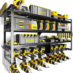 Power Tool Organizer Wall Mount,4 Layers Heavy Duty Storage Rack with 8 Drill Holder, Easy Installation, Tool Organizer Wall Mount for Garage Workshop and  Organization.