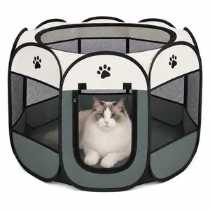 RoamPaws Foldable Dog Cat Playpen for Indoor Cats & Kittens, Portable Soft-Sided Cat Tent with 360° Breathable Mesh, Large Pet Play Yard for Home, Travel, Patio & Recovery outdoorfun