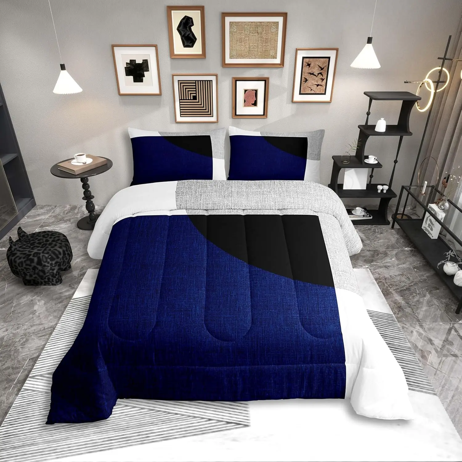 Feelyou Watercolor Striped Comforter Set - Modern Graffiti Art Geometric Abstract Bedroom Bedding, Bohemian Patchwork Decorative Bedding, Bold Lines Duvet Insert, Boho Bedding, Bedroom Bedding Set, Decorative Bedding Set