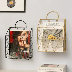 Hanging Wall Files Magazine Holder,Decorative Organizer Metal Wire Mounted Storage Baskets Portable File Holder,Gold