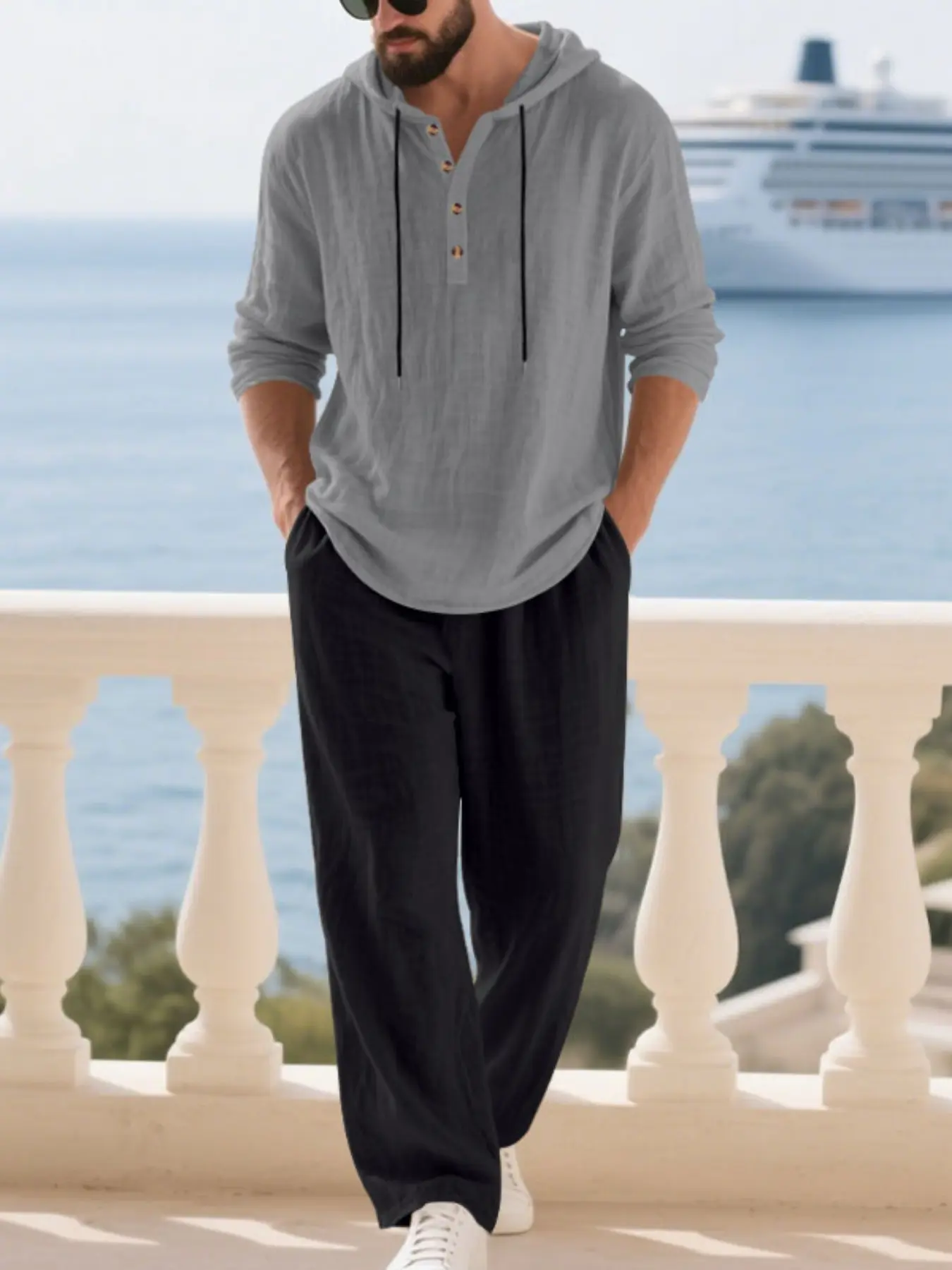 Men's Linen Set Spring Summer 2026, Beach Vacation Casual Style, Lightweight Breathable Hooded Shirt and Straight Leg Pants Two-Piece Men's Linen Set Spring Summer 2026, Beach Vacation Casual Style, Lightweight Breathable Hooded Shirt and Straight Leg Pants Two-Piece