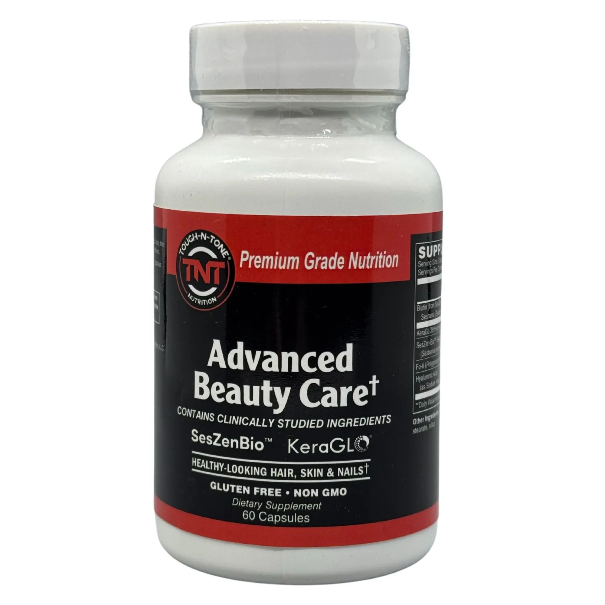 TOUGH-N-TONE Advanced Edible Dietary Beauty Supplement - Hair, Skin & Nail Support with Biotin, KeraGLO Keratin, Fo-Ti, Hyaluronic Acid - Vegan, Gluten-Free, Healthy Wellness Skin Care Support