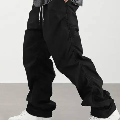 Men's Solid Plain Stretch Drawstring Waist Pants, Street Fashion Classic Pocket Straight Leg Pants for Daily Wear, Men Streetwear Pants, Casual Menswear, Men's All Seasons Bottoms, Summer Clothes 2025, Casual Comfy Trouser, Casual Trousers