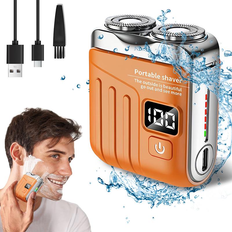 Compact Razor Machine Mini Shavers for Men,Portable Rotary Dual Ring Electric Shaver,Mini ...