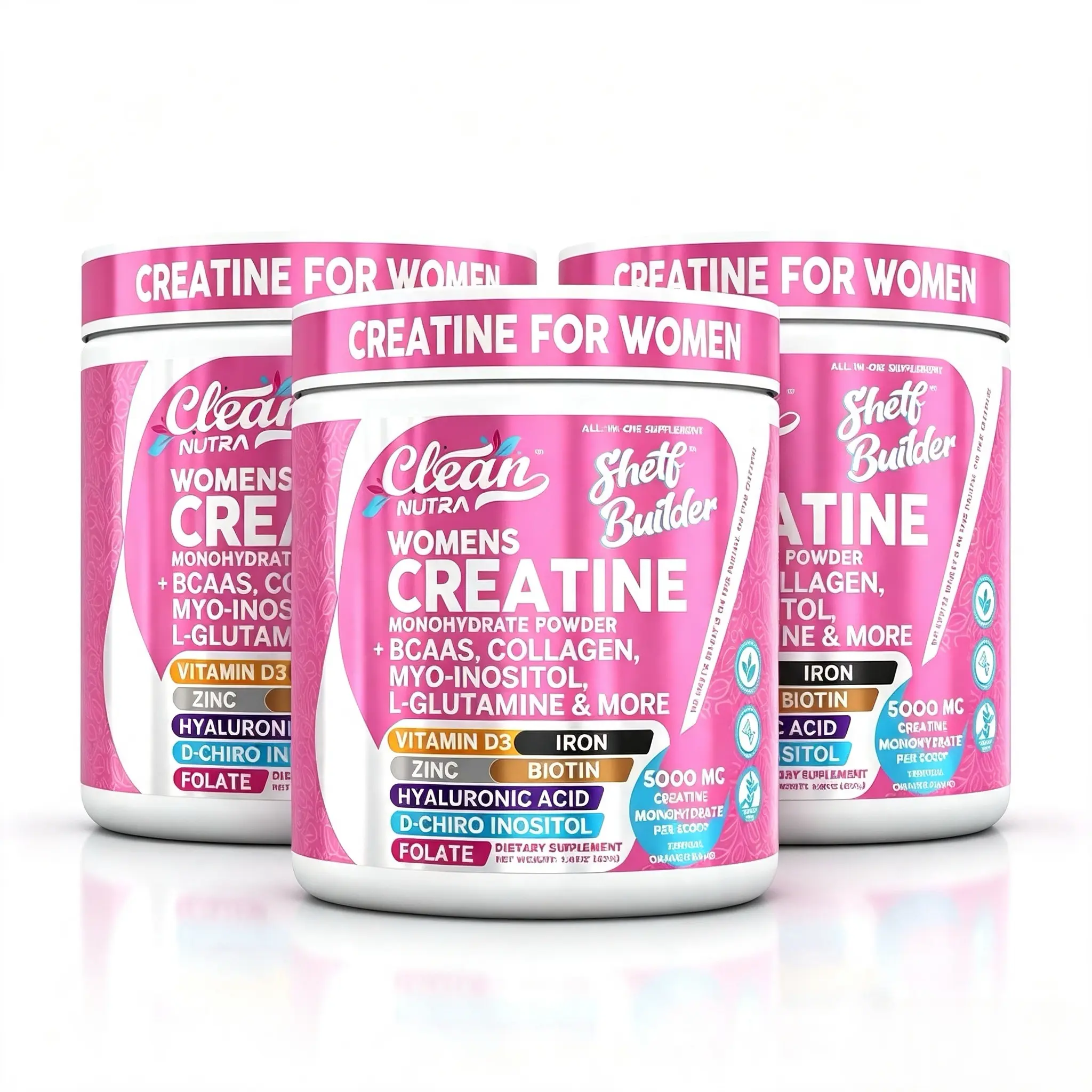 Clean Nutra Women's Creatine Monohydrate Powder with BCAAs, Collagen, Myo-Inositol, L-Glutamine, & More for Optimal Wellness & Beauty Support – Shelf Builder