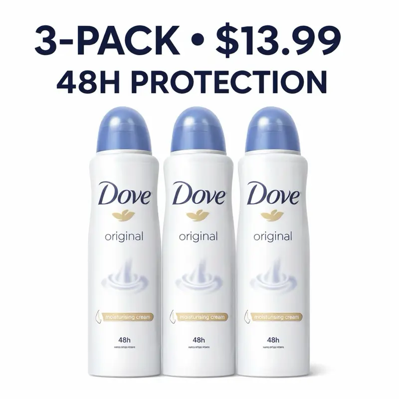 Dove Original Antiperspirant Spray – 3 Pack | 48H Sweat & Odor Protection | Fresh Clean Scent