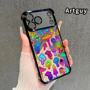 Phone Case for iPhone 17 Pro Max 16 15 Plus Air 14 13 12 11 E Neon Mushroom Fantasy Pattern Electroplating Transparent Silicone Drop-proof Protective Cover