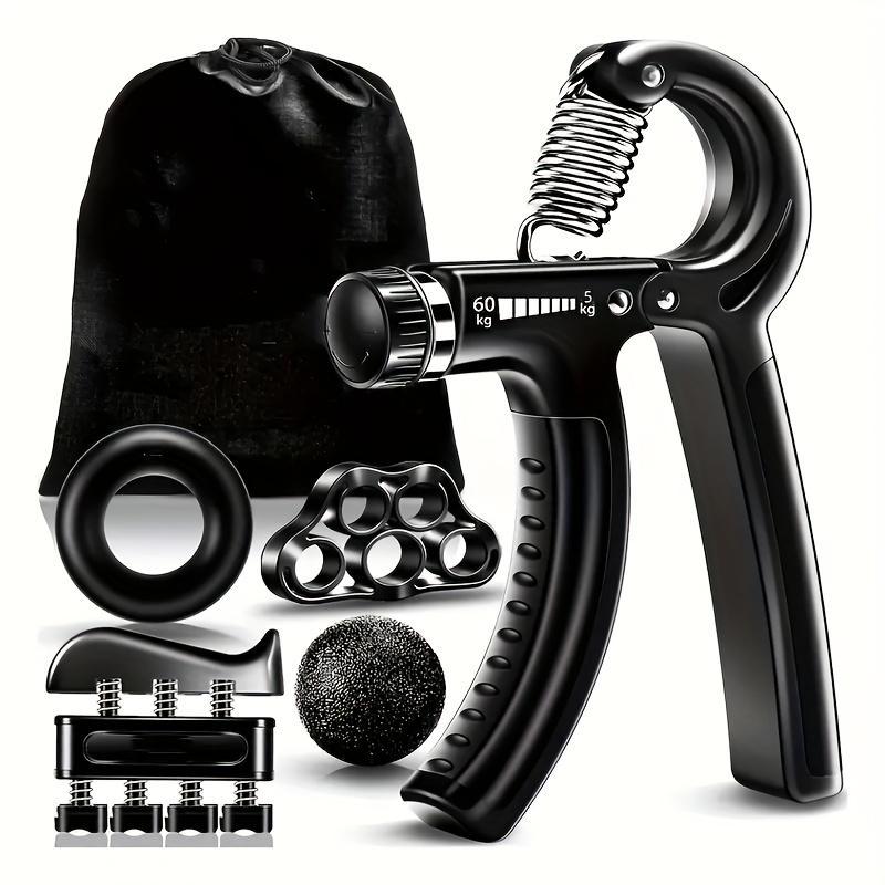 Funny Hand Grip Strengthener Workout Kit (5 Pack) Forearm Grip Adjustable Resistance Hand Gripper, Finger Exerciser, Finger Stretcher, Grip Ring & Stress Relief Grip Ball for Athletes