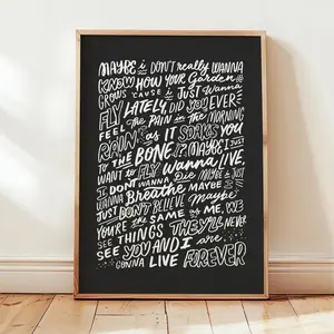 Oasis Song Lyrics Poster, Anniversary Gift, Memorial Song Wall Art, Home Room Decor, Gift for Music Lovers