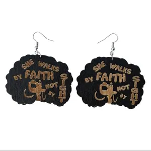 She Walks by Faith Not by Sight Earrings with Text Design and Hook Attachment