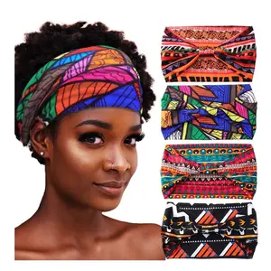African Headbands 4-Pack | Wide Stretch Knotted Hair Wraps | Elastic Yoga Turban & Workout Hair Accessories for Women