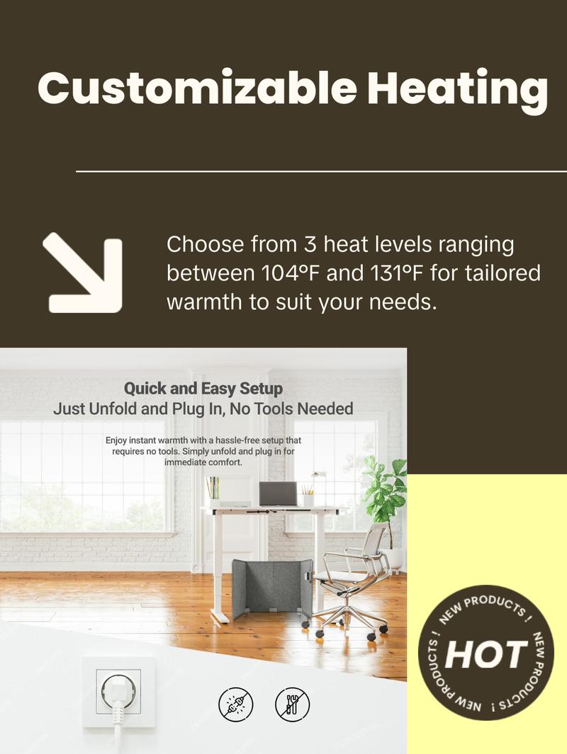 Foldable Electric Space Heater - Silent Radiant Heat - Leg, Foot and Hand Warmer with Thermostat - Home or Office Desk Heater foot warmer viral