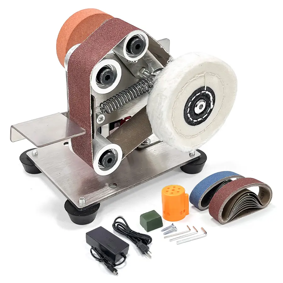 Fermi Abrasives Durable 4x4.7in Small Size Mini Benchtop Belt Sander Kit - 7-Speed Control Electric Sharpener, Adjustable Precision Polisher with Uniform Belt for Sharpening, Cutting, DIY Projects