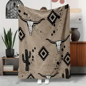 Western Cow Head Pattern Blanket, 1 Count Soft Lightweight Throw Blanket, Air-conditioned Room Blanket, Warm Nap Blanket for Home Office Travel