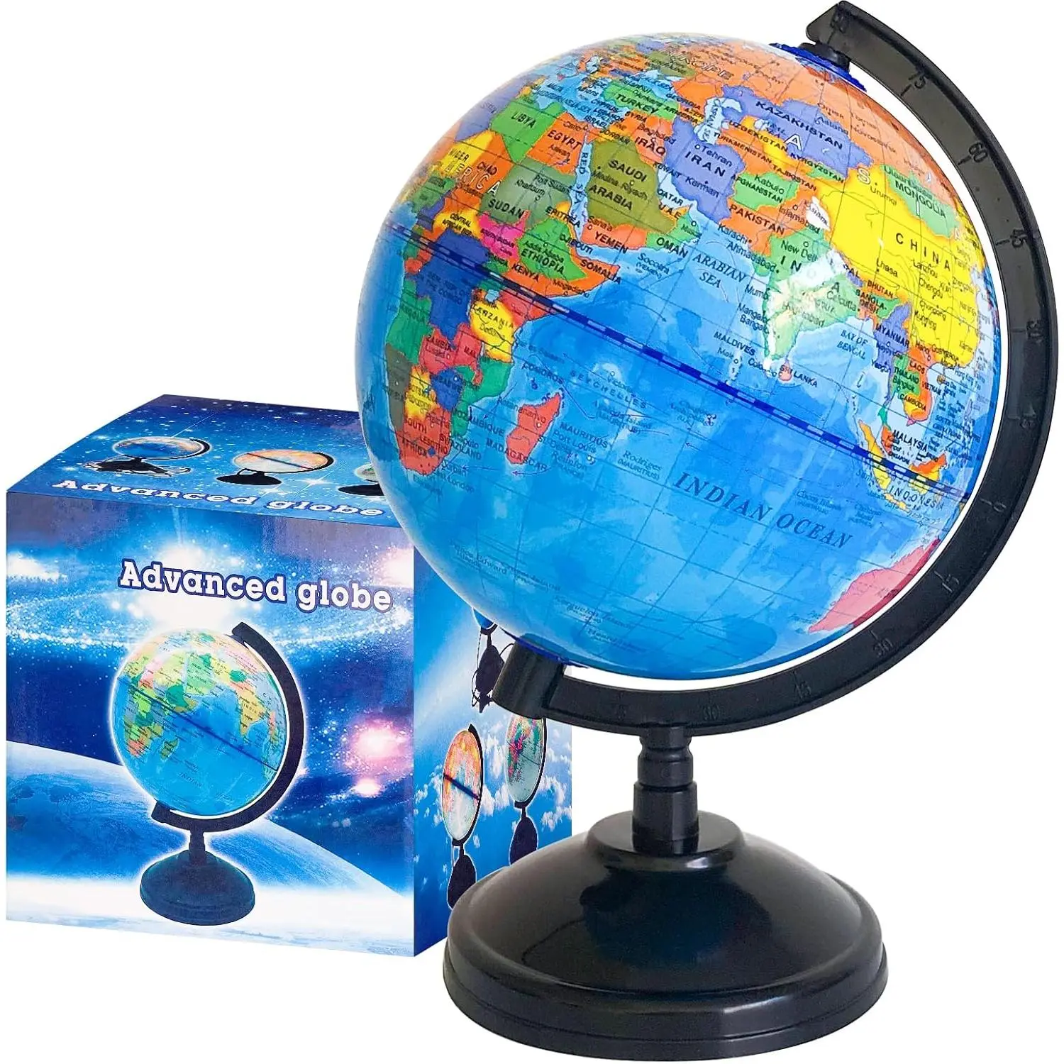 6" World Globe for Kids, Educational Rotating World Globe with Stand, Decorative Political World Map Globe for Classroom Geography Teaching, Kids' Room Decor