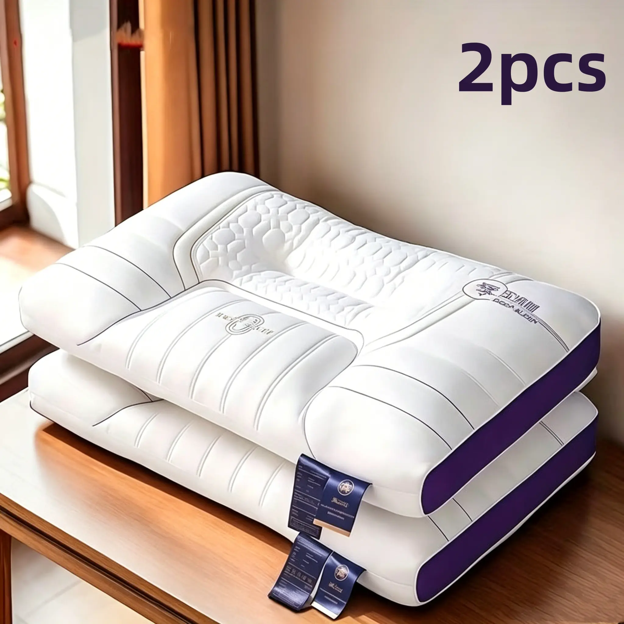 2-Piece 3D Breathable Soft Neck Pillows - All-Season Bedding Linen - Suitable for Home, Travel, Festival Gifting - Special Discount Available