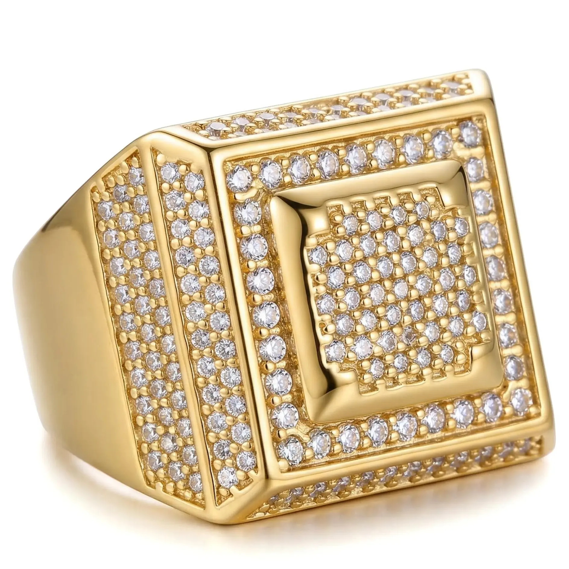 Men's European and American Micro Pave Zircon Hip Hop Square Rings