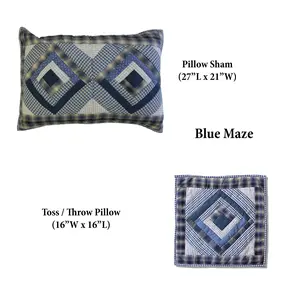 Pillow Shams and Throw Pillow Combo- Set of 2 Pieces ( Sham and Pillow each 1 ) 100% Cotton, Hand Quilted and Hand Embroidered/Patch Work.