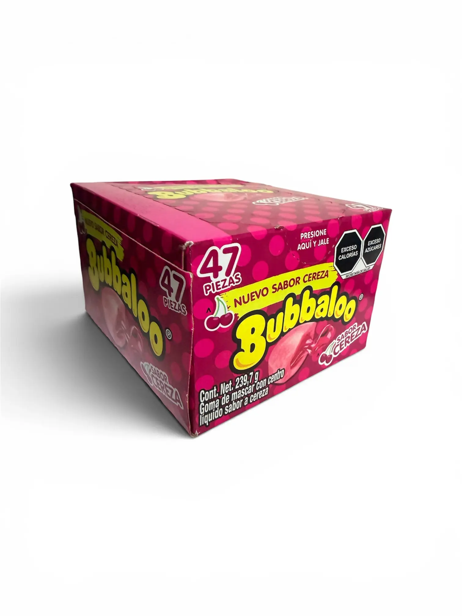 Bubbaloo Cherry Cereza Chewing Bubble Gum with Liquid Filled Center, Box of 47 Pieces, Mexican Candy, Dulces Mexicanos