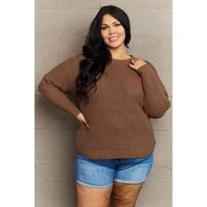 Breezy Days Plus Size Waffle Knit Sweater in Chestnut
