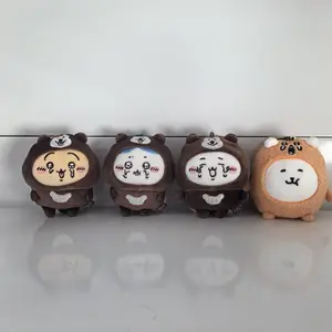 Cute Chiikawa Bear‑Costume Plush Keychain Set, 4‑Styles Hachiware‑Usagi‑Shisa‑Chiikawa Bag Charms, Kawaii Japanese‑IP Animal‑Face Pendants