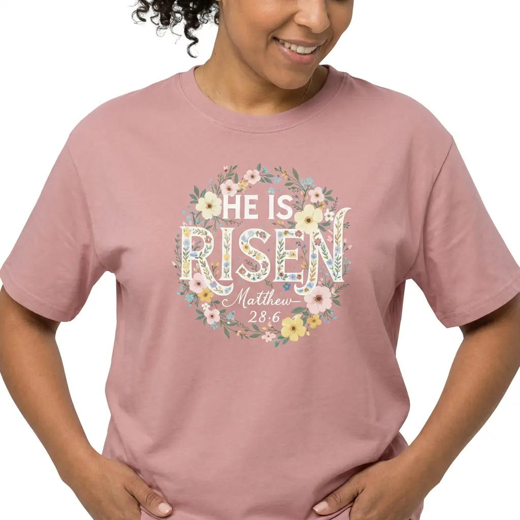 He Is Risen Easter Shirt Women Floral Christian Graphic Tee Plus Size