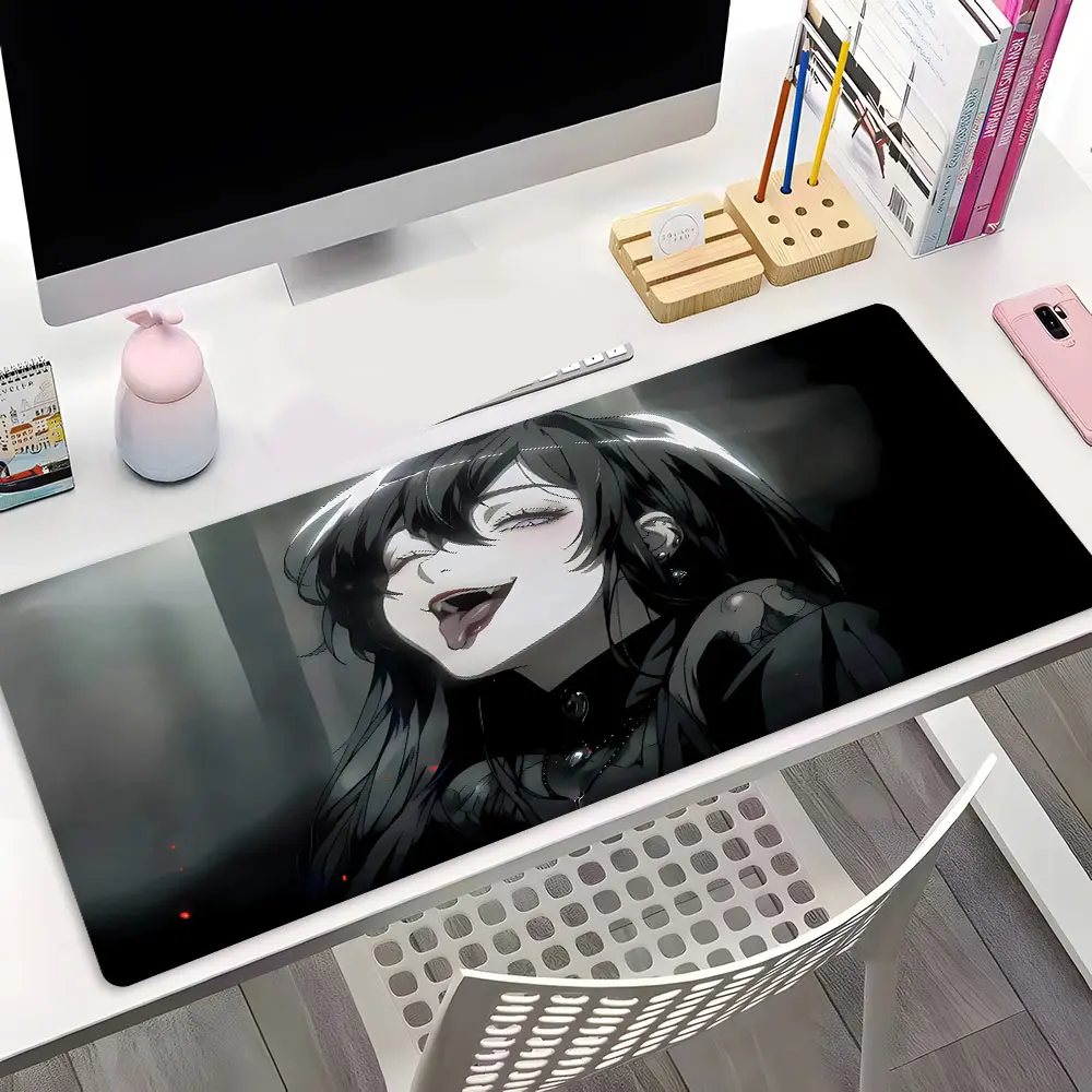 Gothic Anime Girl Large Gaming Mouse Pad, Gaming Desk Accessory, Washable Office Desk pad Non-Slip Rubber Base Stitched Edge For Desk Laptop For Home Office Game Gift For Friends Gaming Enthusiasts, Gaming Accessories