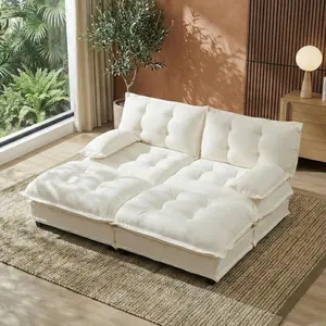 77" U Modular Sectional Cloud Couch with Movable Ottoman, Tufted Chenille 2-Seater Sofa, 28D Foam, 4.7" Legs for Posture Relief, Deep Seat for Living Room, Beige