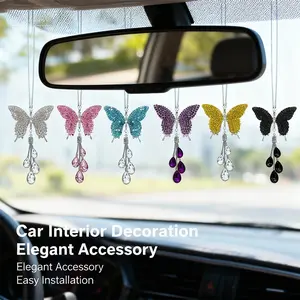 Diamond Butterfly Tassel Car Hanging Ornament, Rearview Mirror Rhinestone Butterfly Pendant, Girl Car Interior Decoration, car hanging ornament, rhinestone car decor, bling car accessories, perfect gift,Cute Interior Car Decor