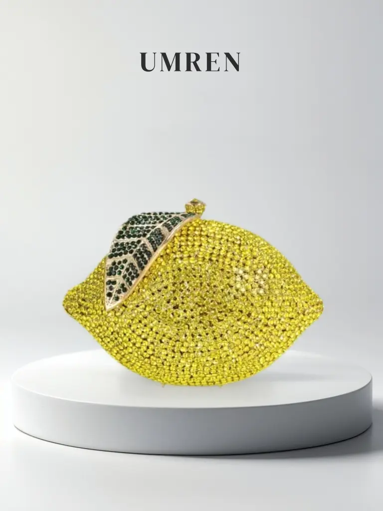 Women's Rhinestone Lemon-Shape Clutch Purse, Unique Crystal Luxury Chain Evening Bag for Wedding, Cocktail Party